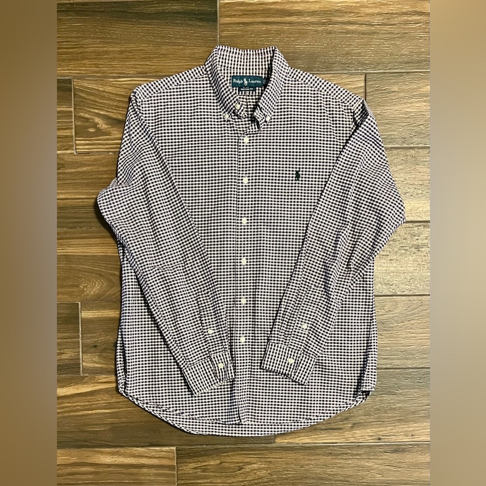 Polo‎ Ralph Lauren Checkered Purple & White Casual Button Down Shirt Size Large